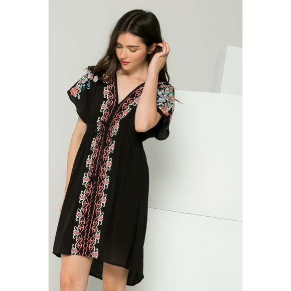 THML Embroidered Black Short Dress - Picture 4 of 7
